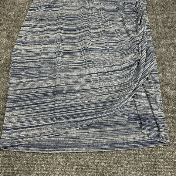 Lily White Skirt Womens XL Blue Knit Pencil Blue Stripe Elastic Waist Faux Wrap - Picture 2 of 6